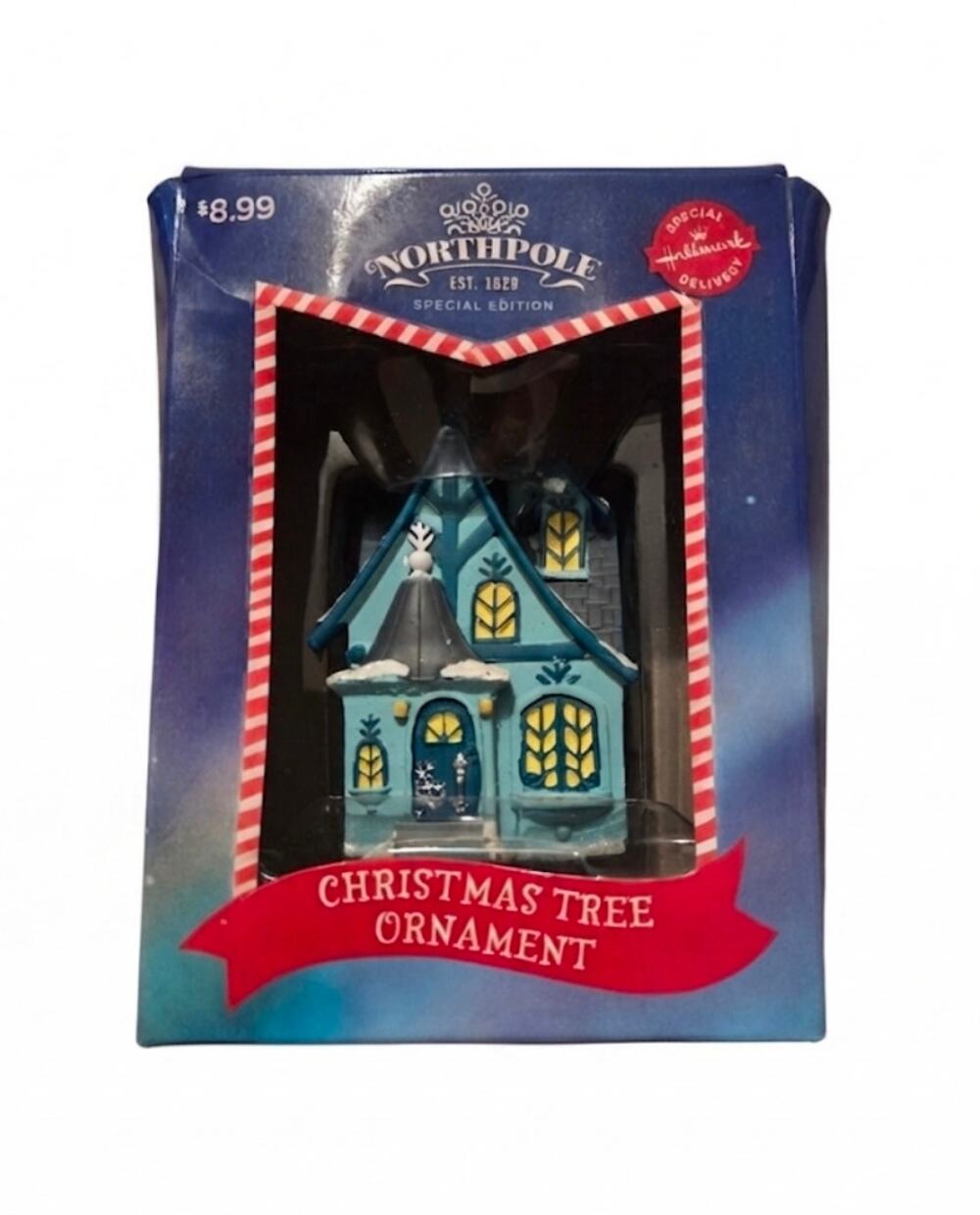Hallmark Northpole Special Delivery Edition Blue House Christmas Tree Ornament